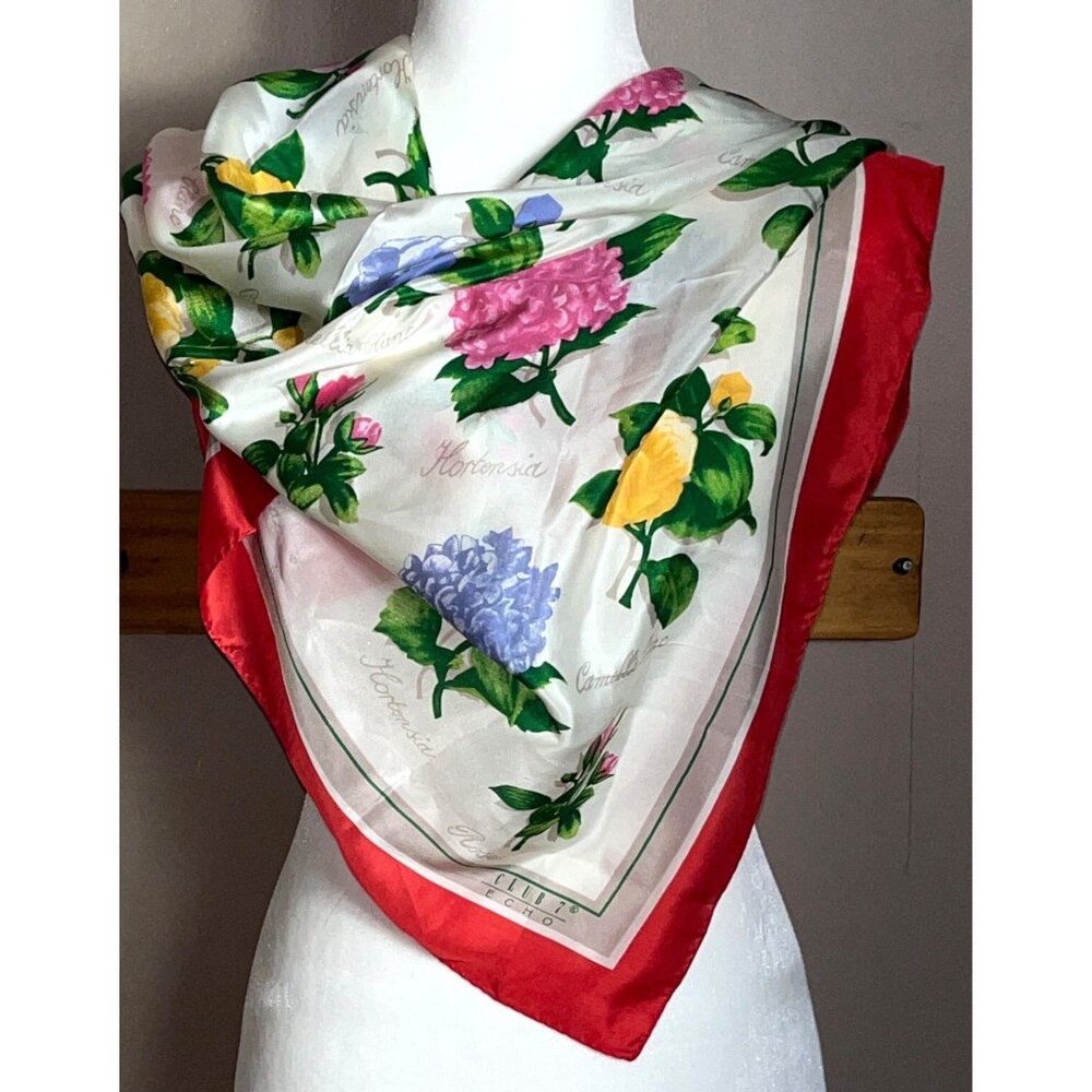 NWT Club 7 Echo Silk Scarf 30" Square Floral Chiffon Semi-Sheer Colorful Luxury - Picture 2 of 6